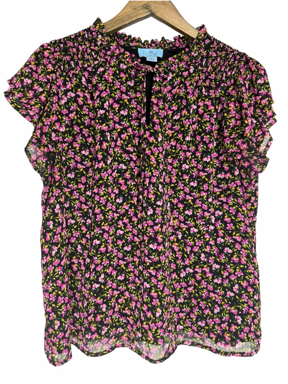 CeCe Flutter Short Sleeve Floral Print Blouse Top size Large Bella Ditsy